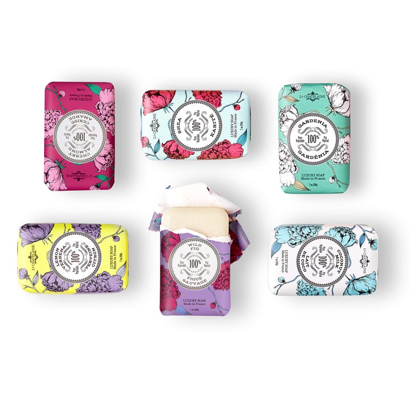 La Chatelaine Luxury Soap Collection | Oprahs Favorite Things | Shea Butter Bar Soaps, Made in France | Natural | Set of 6, 7 oz (Gardenia, Coconut Milk, Lemon Verbena, Cherry Almond, Shea, Wild Fig) - Image 4